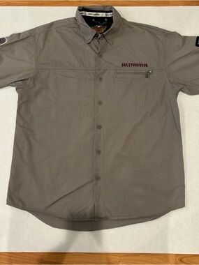 Harley Davidson  Gray Casual Button Down Shirt Sporty Design